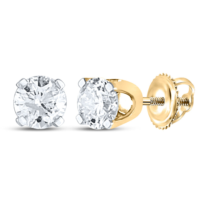 14kt Yellow Gold Unisex Round Diamond Solitaire Stud Earrings 1/4 Cttw