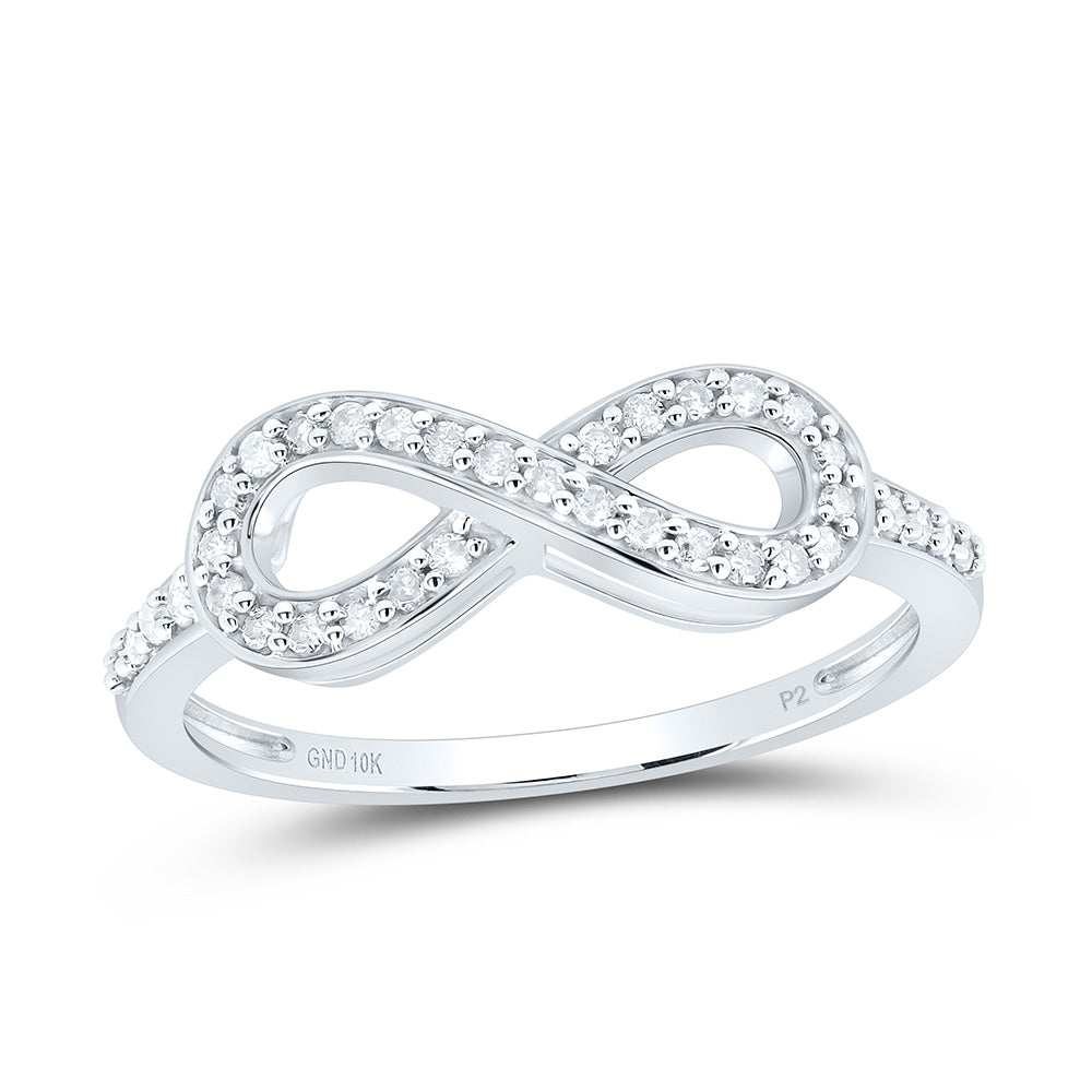 10kt White Gold Womens Round Pave-set Diamond Infinity Ring 1/5 Cttw