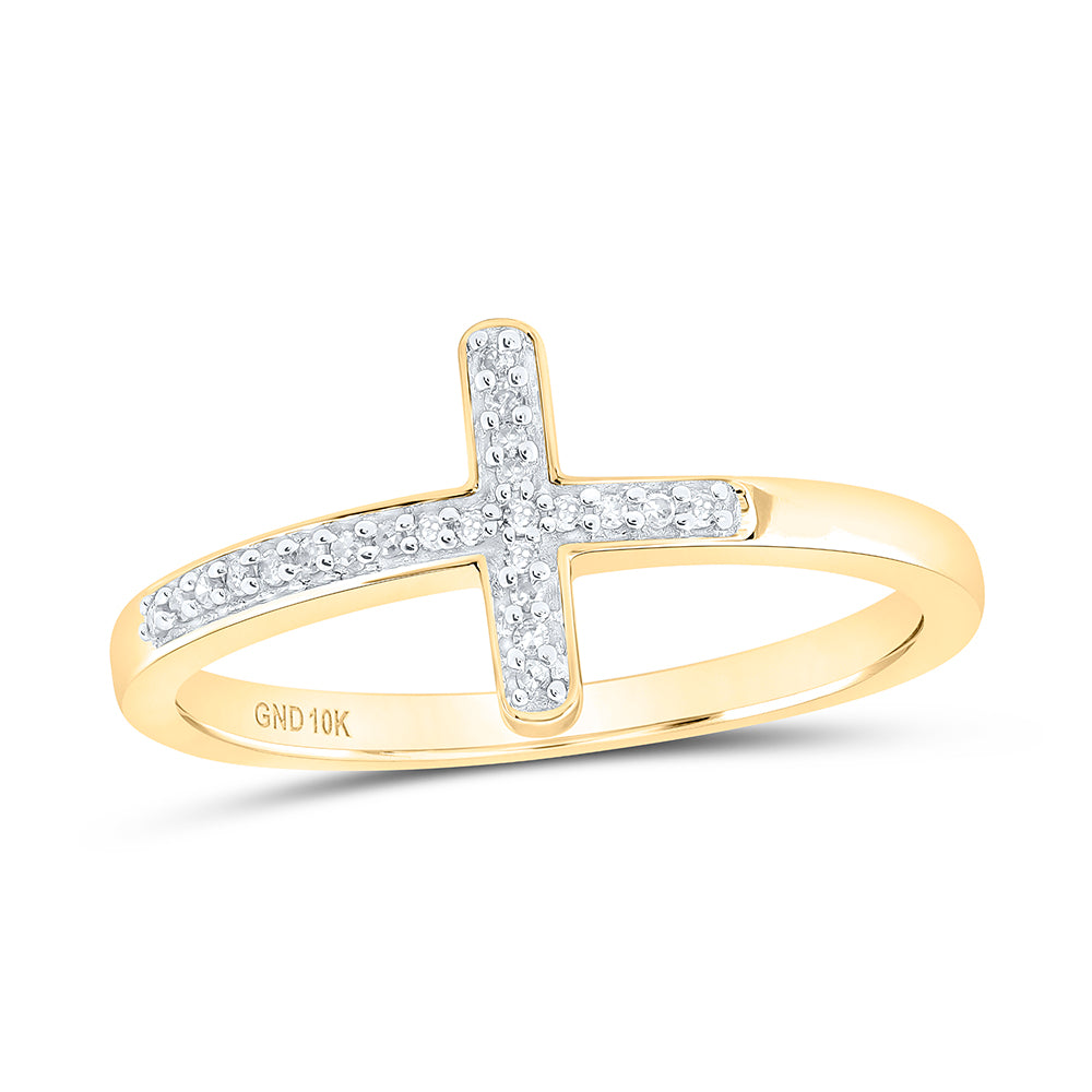 10kt Yellow Gold Womens Round Diamond Cross Religious Band Ring 1/20 Cttw