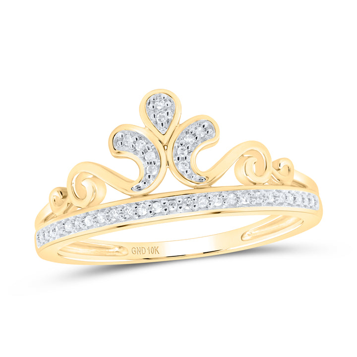 10kt Yellow Gold Womens Round Diamond Crown Tiara Band Ring 1/10 Cttw