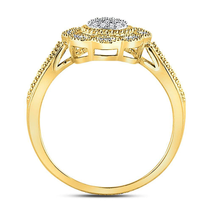 10kt Yellow Gold Womens Round Diamond Milgrain Cable Cluster Ring 1/8 Cttw