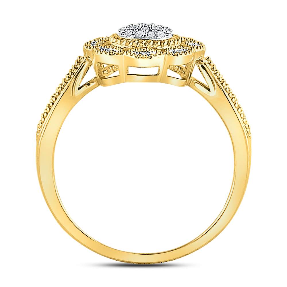 10kt Yellow Gold Womens Round Diamond Milgrain Cable Cluster Ring 1/8 Cttw