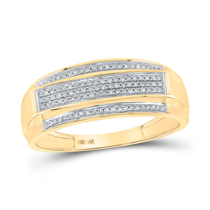 10kt Yellow Gold His & Hers Round Diamond Rectangle Cluster Matching Bridal Wedding Ring Band Set 3/4 Cttw