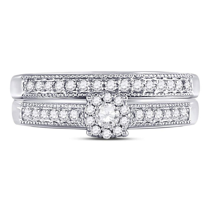 10kt White Gold Womens Round Diamond Milgrain Bridal Wedding Engagement Ring Band Set 1/3 Cttw