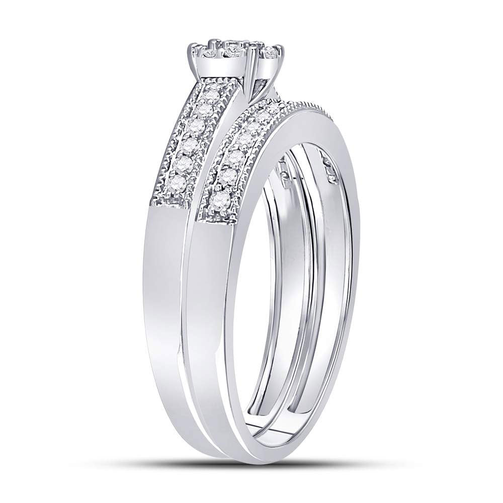 10kt White Gold Womens Round Diamond Milgrain Bridal Wedding Engagement Ring Band Set 1/3 Cttw