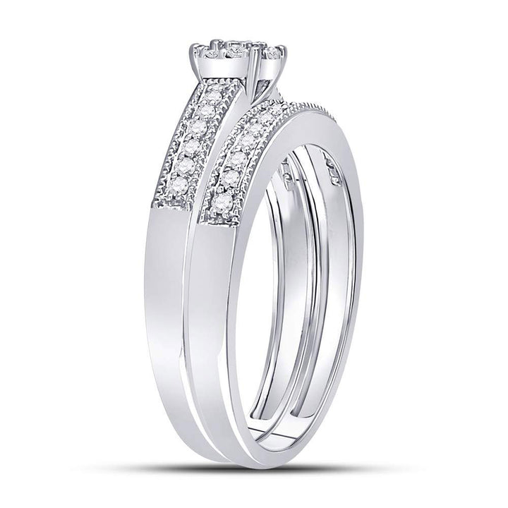 10kt White Gold Womens Round Diamond Milgrain Bridal Wedding Engagement Ring Band Set 1/3 Cttw