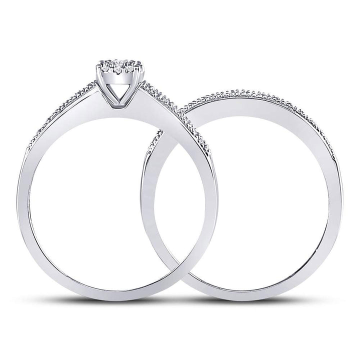 10kt White Gold Womens Round Diamond Milgrain Bridal Wedding Engagement Ring Band Set 1/3 Cttw