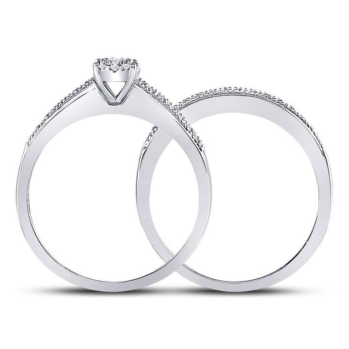 10kt White Gold Womens Round Diamond Milgrain Bridal Wedding Engagement Ring Band Set 1/3 Cttw