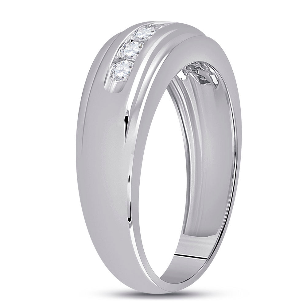10kt White Gold Mens Round Diamond Wedding Band Ring 1/2 Cttw
