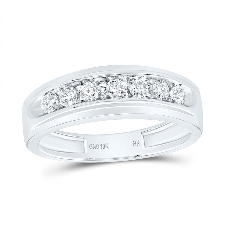 10kt White Gold Mens Round Diamond Wedding Band Ring 1/2 Cttw