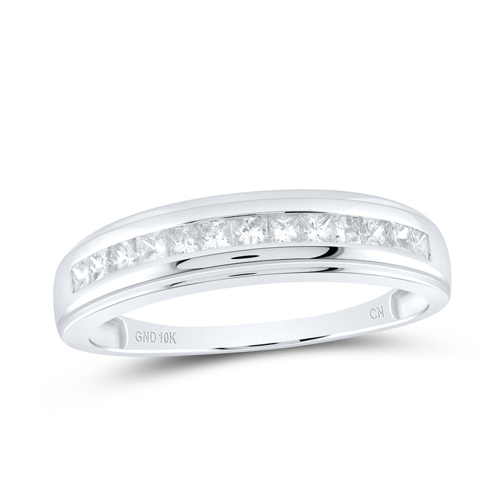 10kt White Gold Mens Princess Diamond Single Row Wedding Band Ring 1/2 Cttw