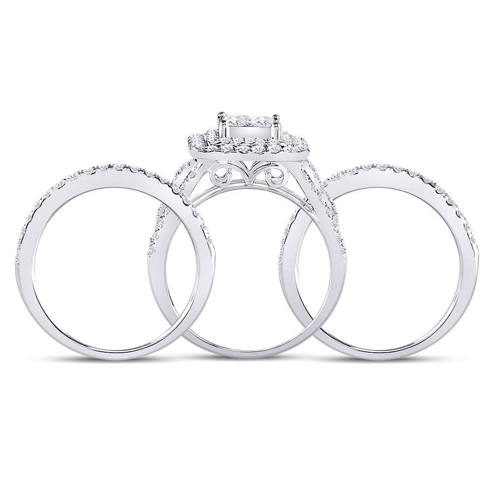 14kt White Gold Womens Princess Diamond Bridal Wedding Engagement Ring Band Set 2-1/2 Cttw