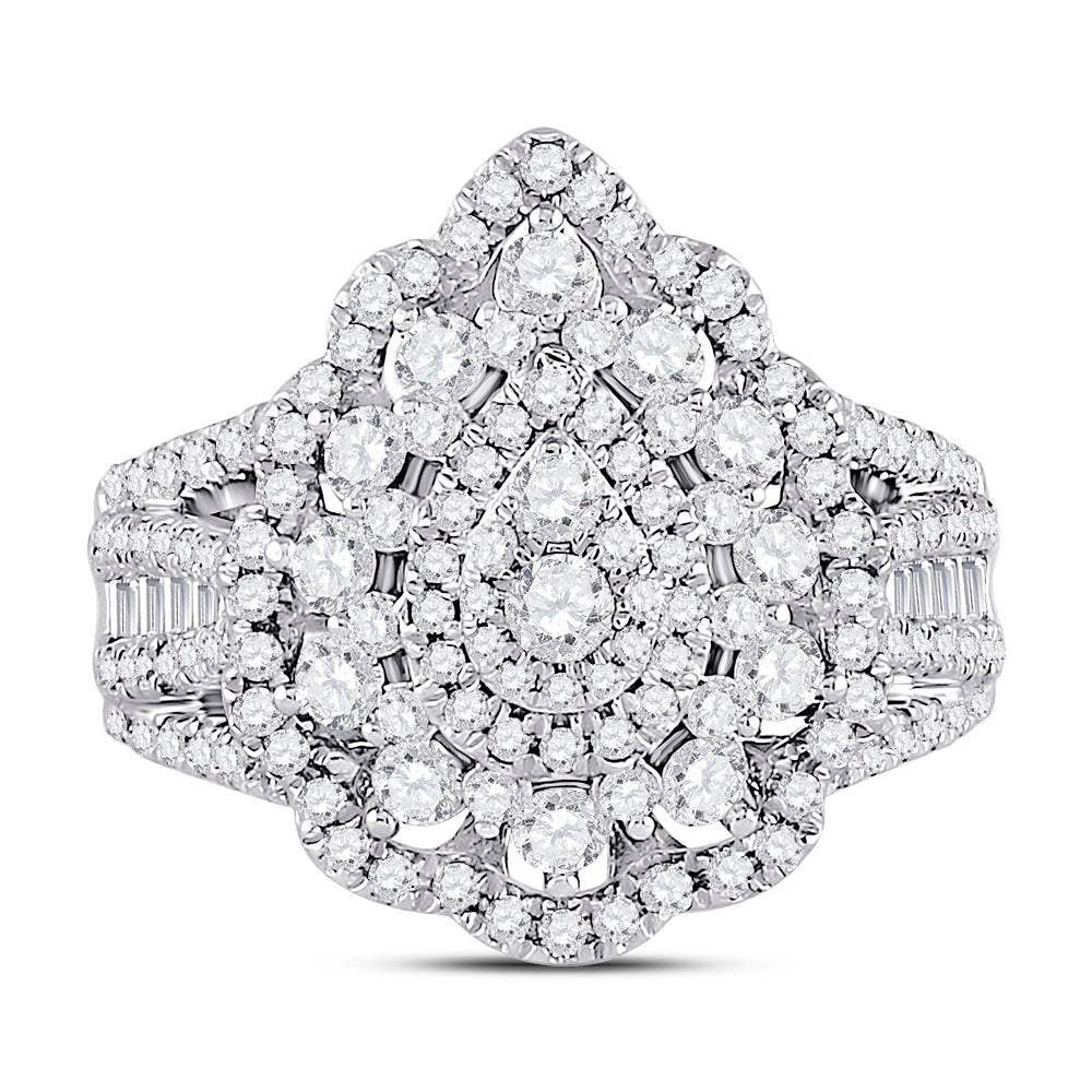 14kt White Gold Womens Round Diamond Cluster Pear Bridal Wedding Engagement Ring 1-3/4 Cttw