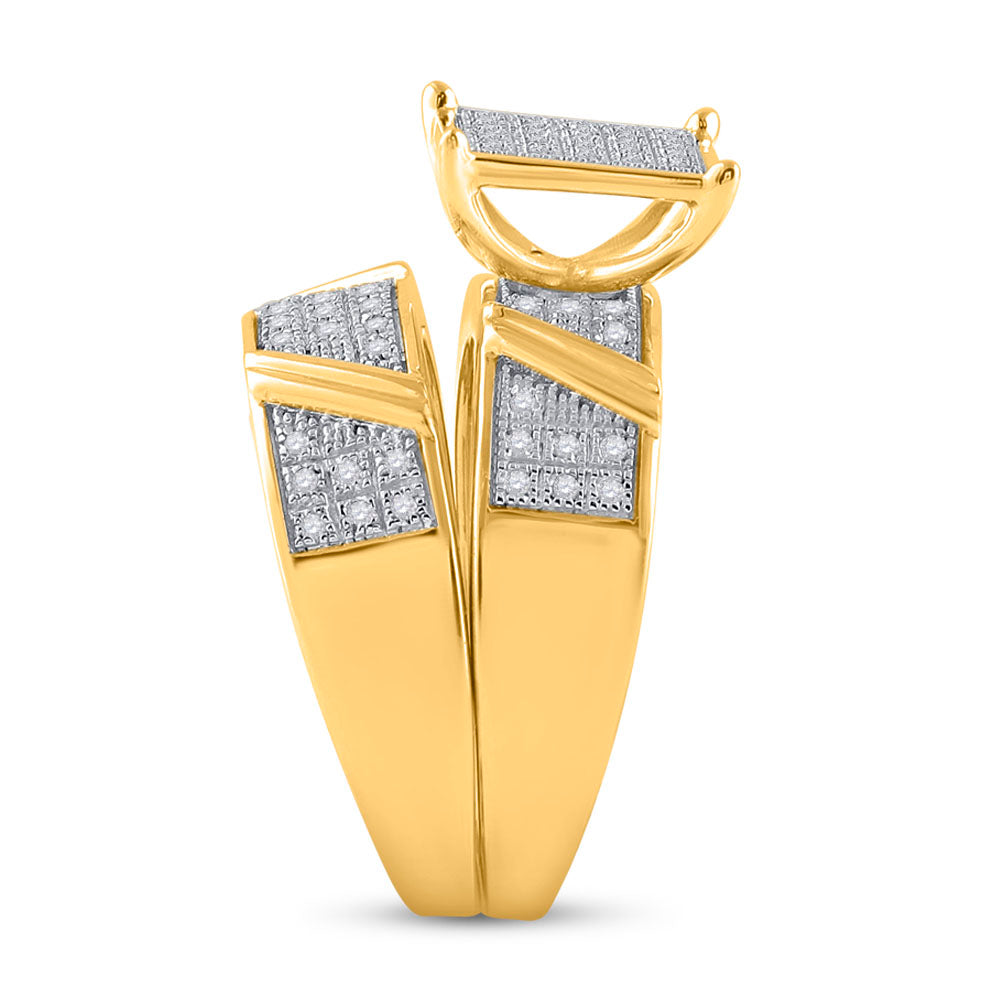 10kt Yellow Gold His & Hers Round Diamond Cluster Matching Bridal Wedding Ring Band Set 1/3 Cttw