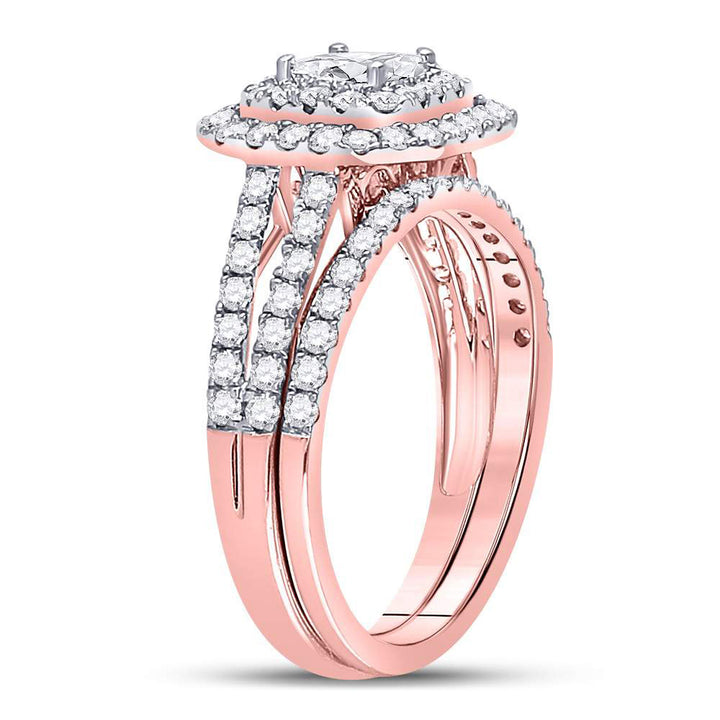 14kt Rose Gold Womens Princess Diamond Bridal Wedding Engagement Ring Band Set 1-1/2 Cttw