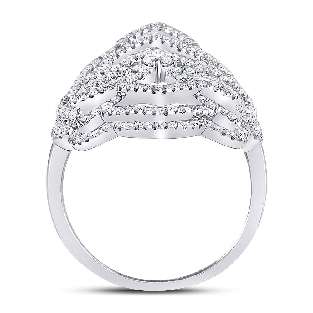 18kt White Gold Womens Round Diamond Flower Petals Knuckle Fashion Ring 3/4 Cttw