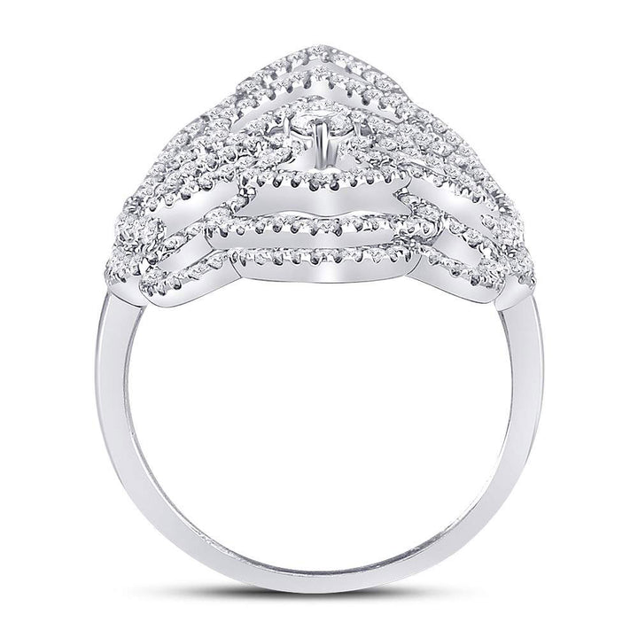 18kt White Gold Womens Round Diamond Flower Petals Knuckle Fashion Ring 3/4 Cttw