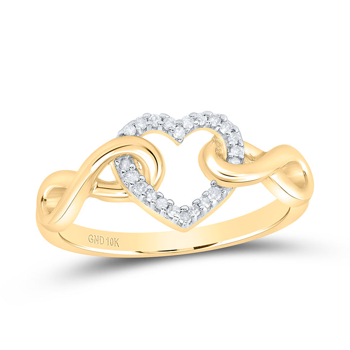 10kt Yellow Gold Womens Round Diamond Infinity Twist Heart Ring 1/10 Cttw