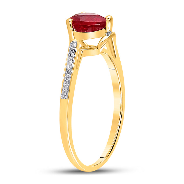 10kt Yellow Gold Womens Heart Lab-Created Ruby Solitaire Diamond-accent Bypass Ring 1.00 Cttw