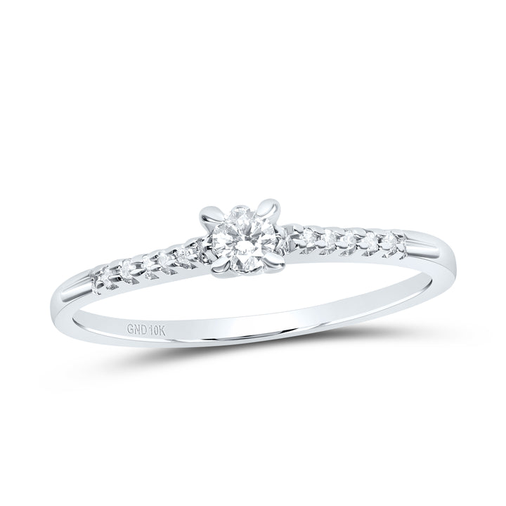 10kt White Gold Womens Round Diamond Solitaire Promise Bridal Ring 1/8 Cttw