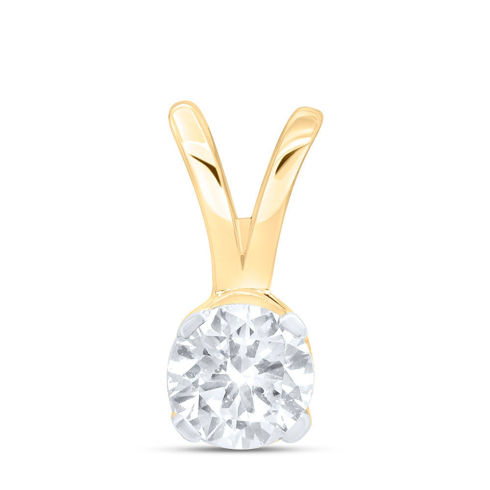 14kt Yellow Gold Women's Round Diamond Solitaire Pendant 1/4 ctw