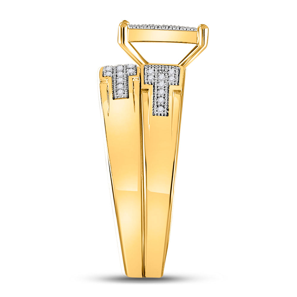 10kt Yellow Gold His Hers Round Diamond Cluster Matching Bridal Wedding Ring Band Set 1/2 Cttw