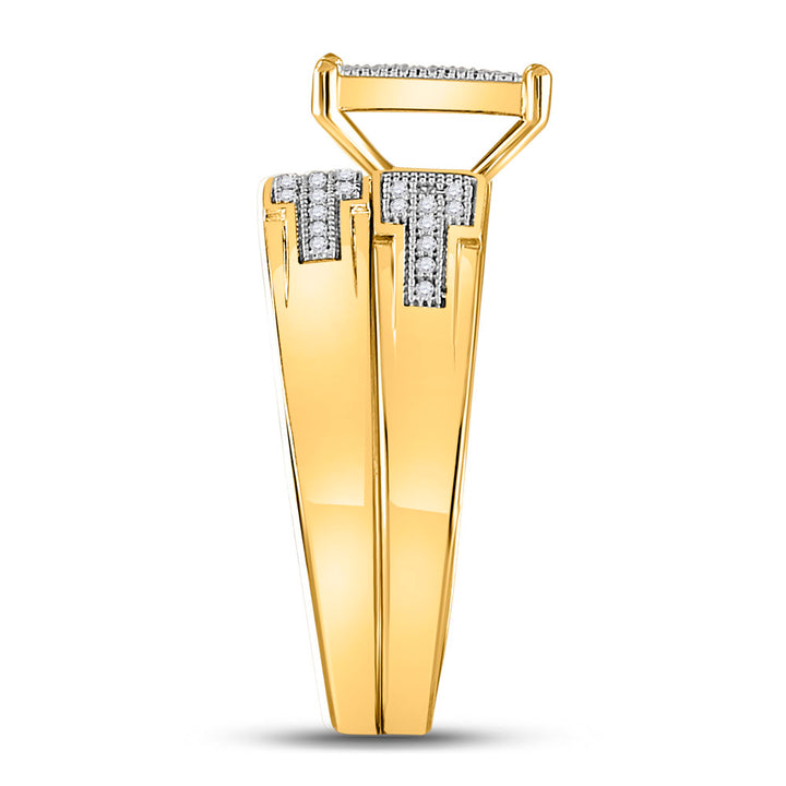 10kt Yellow Gold His Hers Round Diamond Cluster Matching Bridal Wedding Ring Band Set 1/2 Cttw