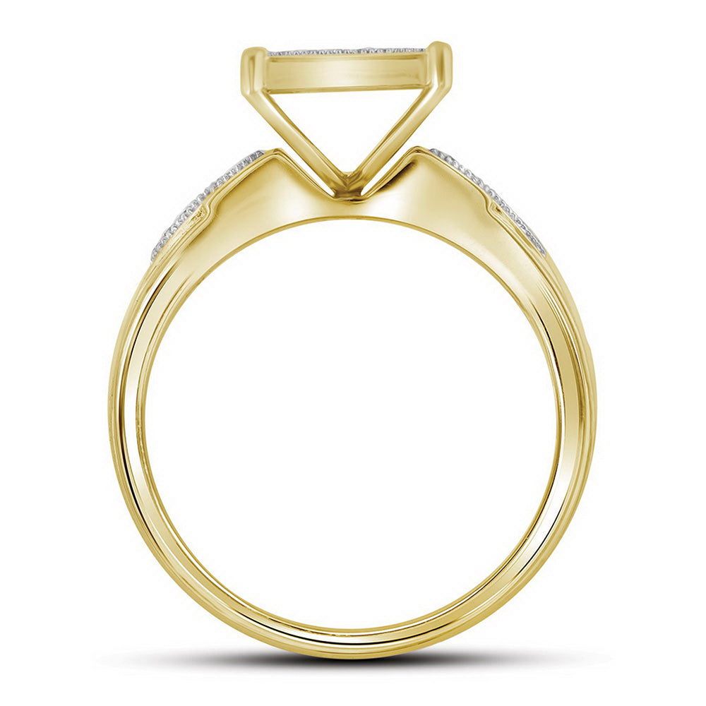 10kt Yellow Gold His Hers Round Diamond Cluster Matching Bridal Wedding Ring Band Set 1/2 Cttw