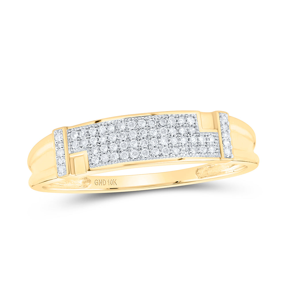 10kt Yellow Gold His & Hers Round Diamond Square Cluster Matching Bridal Wedding Ring Band Set 1/2 Cttw