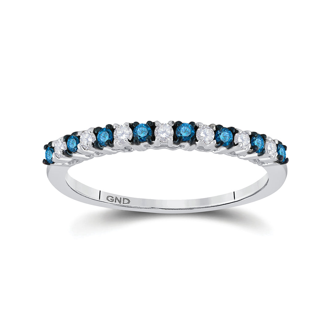 10kt White Gold Womens Round Blue Color Enhanced Diamond Band Ring 1/4 Cttw