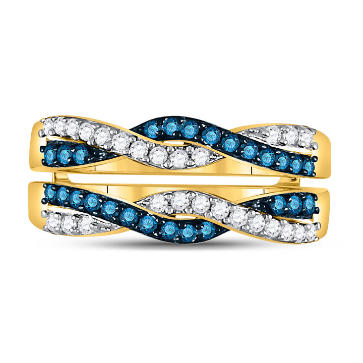 10kt Yellow Gold Womens Round Blue Color Enhanced Diamond Band Ring 1/2 Cttw