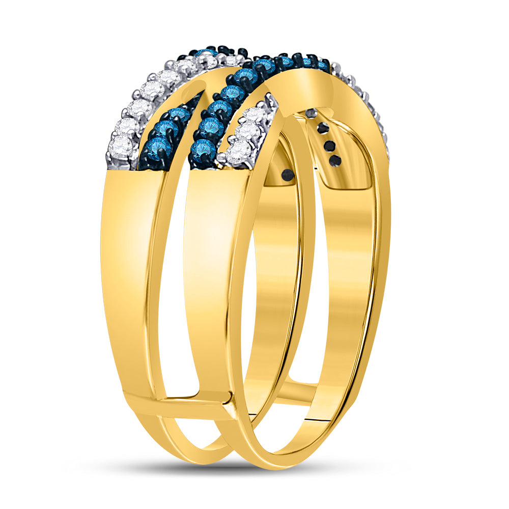 10kt Yellow Gold Womens Round Blue Color Enhanced Diamond Band Ring 1/2 Cttw