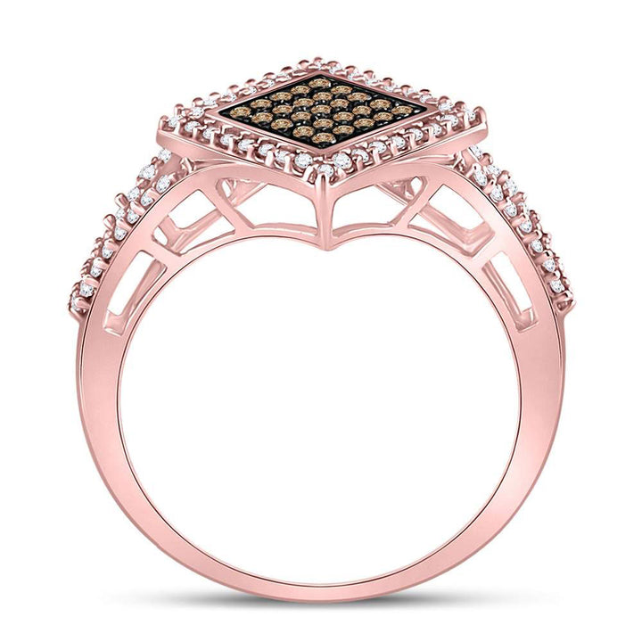 10kt Rose Gold Womens Round Red Color Enhanced Diamond Square Fashion Ring 1/3 Cttw