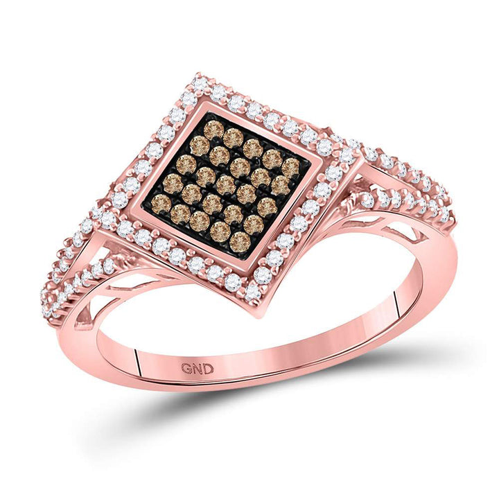 10kt Rose Gold Womens Round Red Color Enhanced Diamond Square Fashion Ring 1/3 Cttw