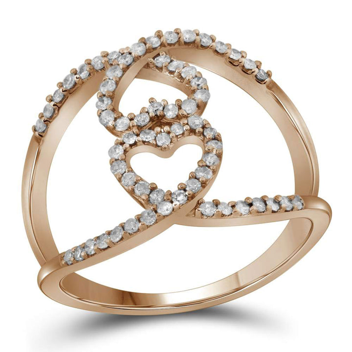 10kt Rose Gold Womens Round Diamond Open Double Heart Fashion Ring 1/3 Cttw