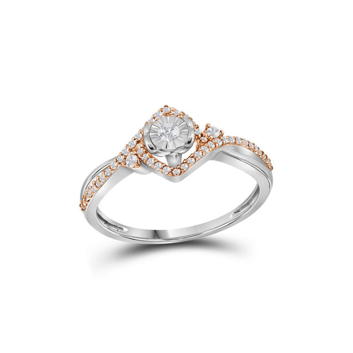 10kt Two-tone White Gold Womens Round Diamond Solitaire Rose-accent Ring 1/5 Cttw