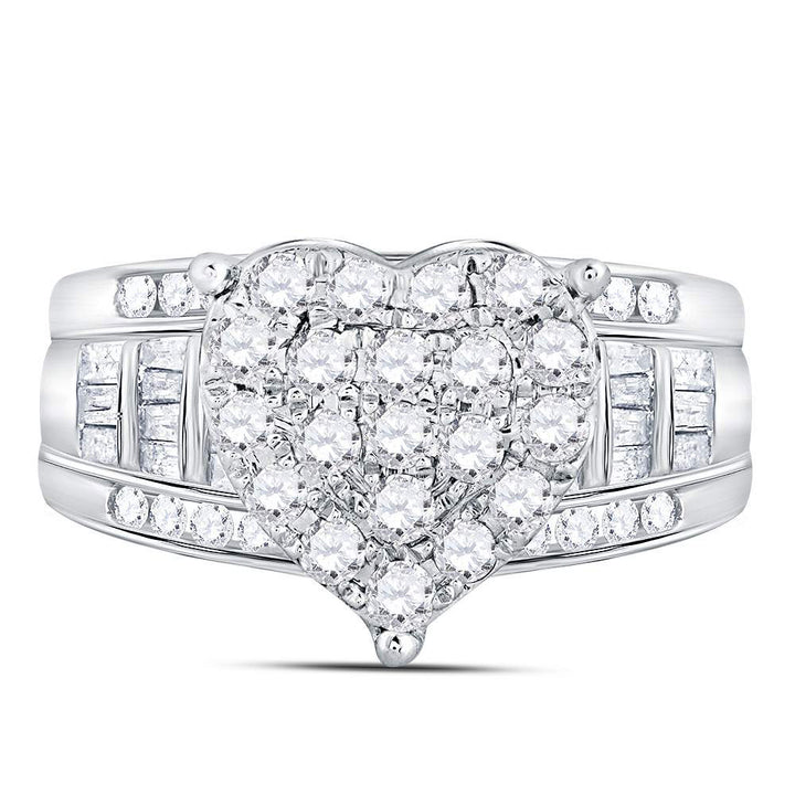 10kt White Gold Womens Round Diamond Heart Cluster Bridal Wedding Engagement Ring 1.00 Cttw