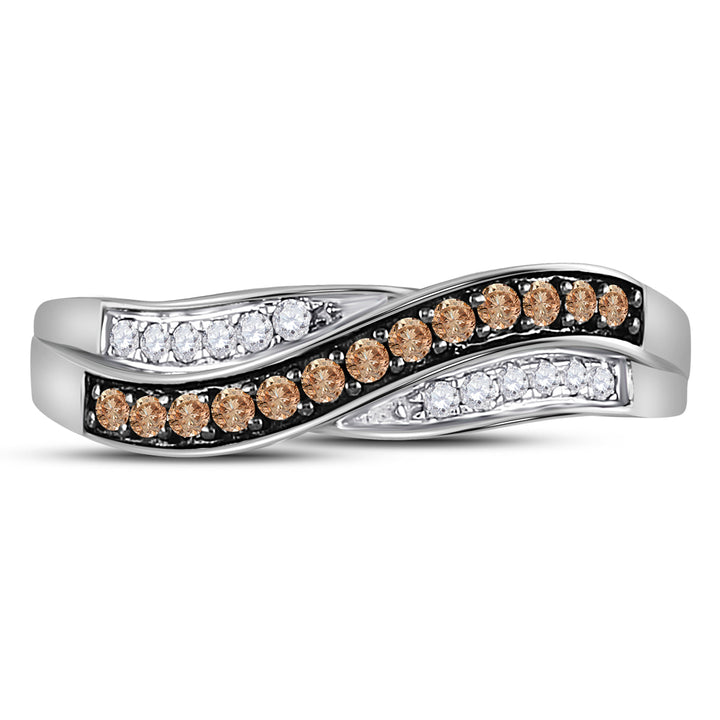 10kt White Gold Womens Round Brown Diamond Band Ring 1/4 Cttw