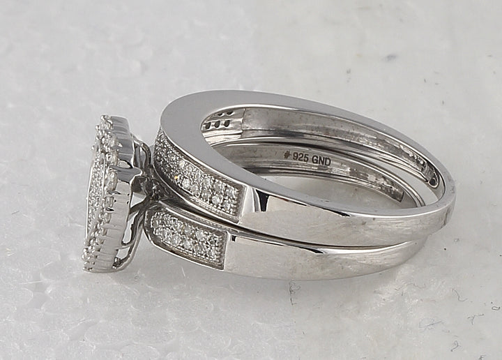 Sterling Silver Womens Round Diamond Heart Bridal Wedding Engagement Ring Band Set 3/8 Cttw