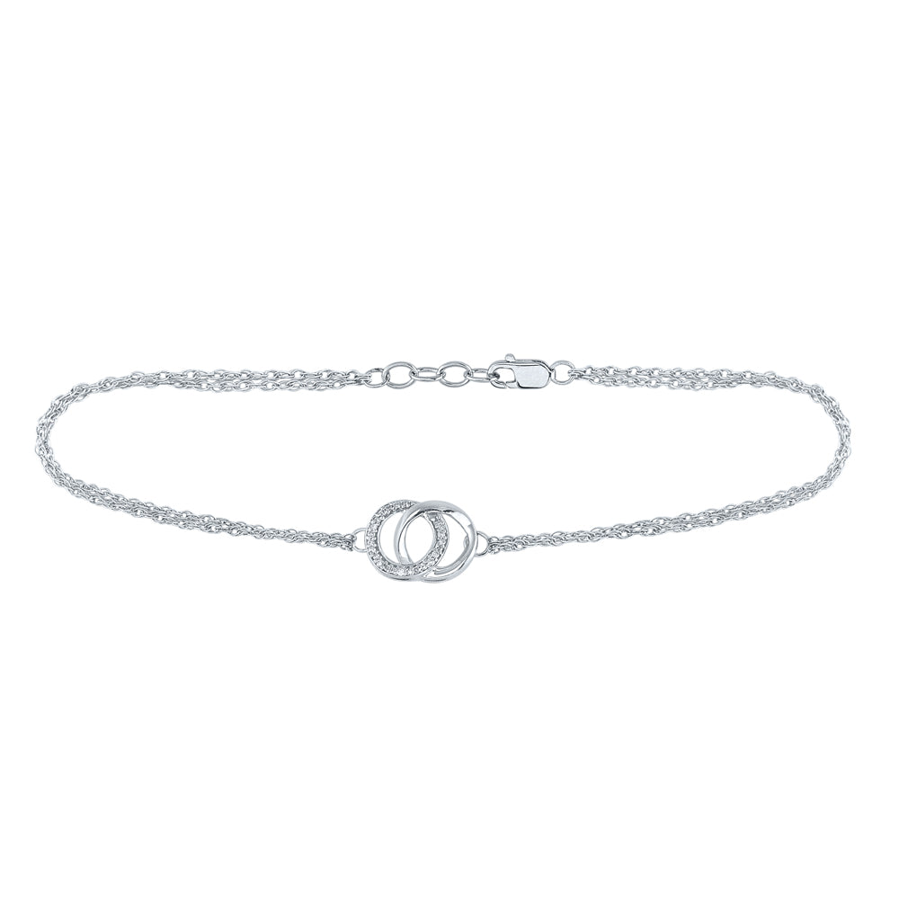 Sterling Silver Women's Diamond Linked Double Circle Fashion Bracelet 1/12 ctw