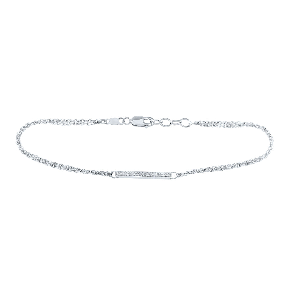 Sterling Silver Women's Diamond Single Row Bar Fashion Bracelet 1/12 ctw