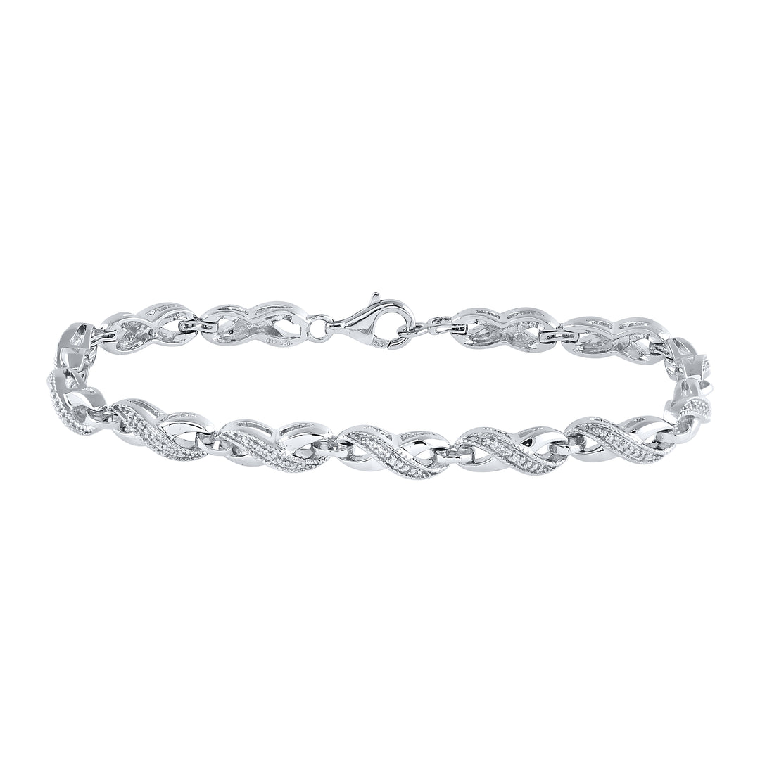 Sterling Silver Womens Round Diamond Infinity Bracelet .01 Cttw