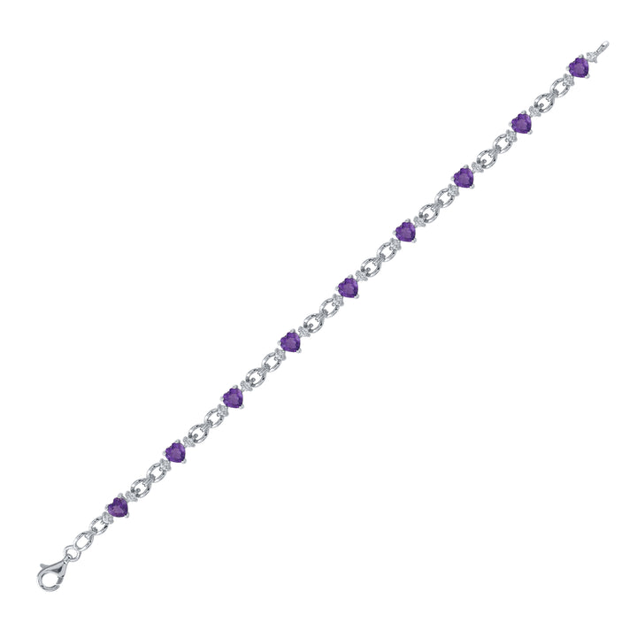 Sterling Silver Womens Heart Lab-Created Amethyst Heart Bracelet 5-1/2 Cttw