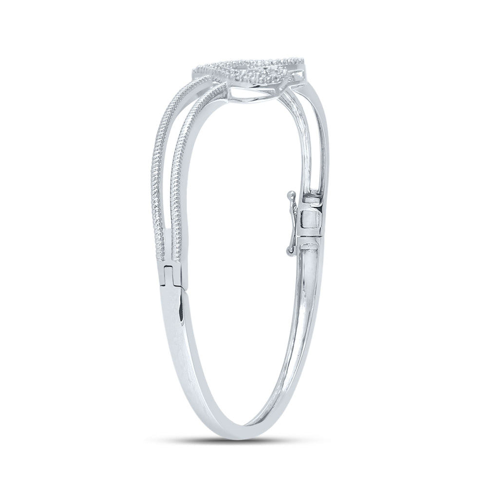 Sterling Silver Women's Diamond Double Heart Bangle Bracelet 1/20 ctw - view 2