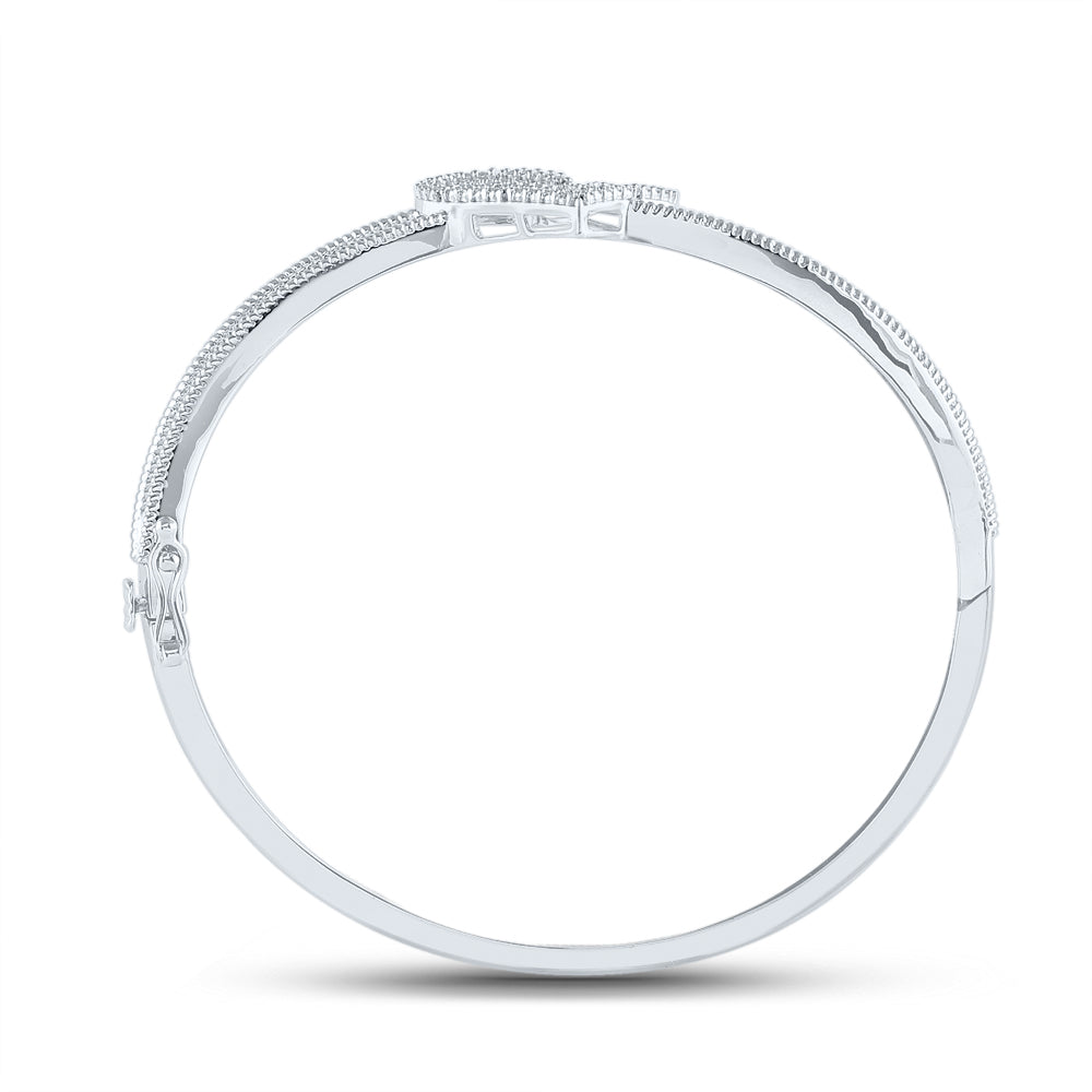 Sterling Silver Women's Diamond Double Heart Bangle Bracelet 1/20 ctw - view 3