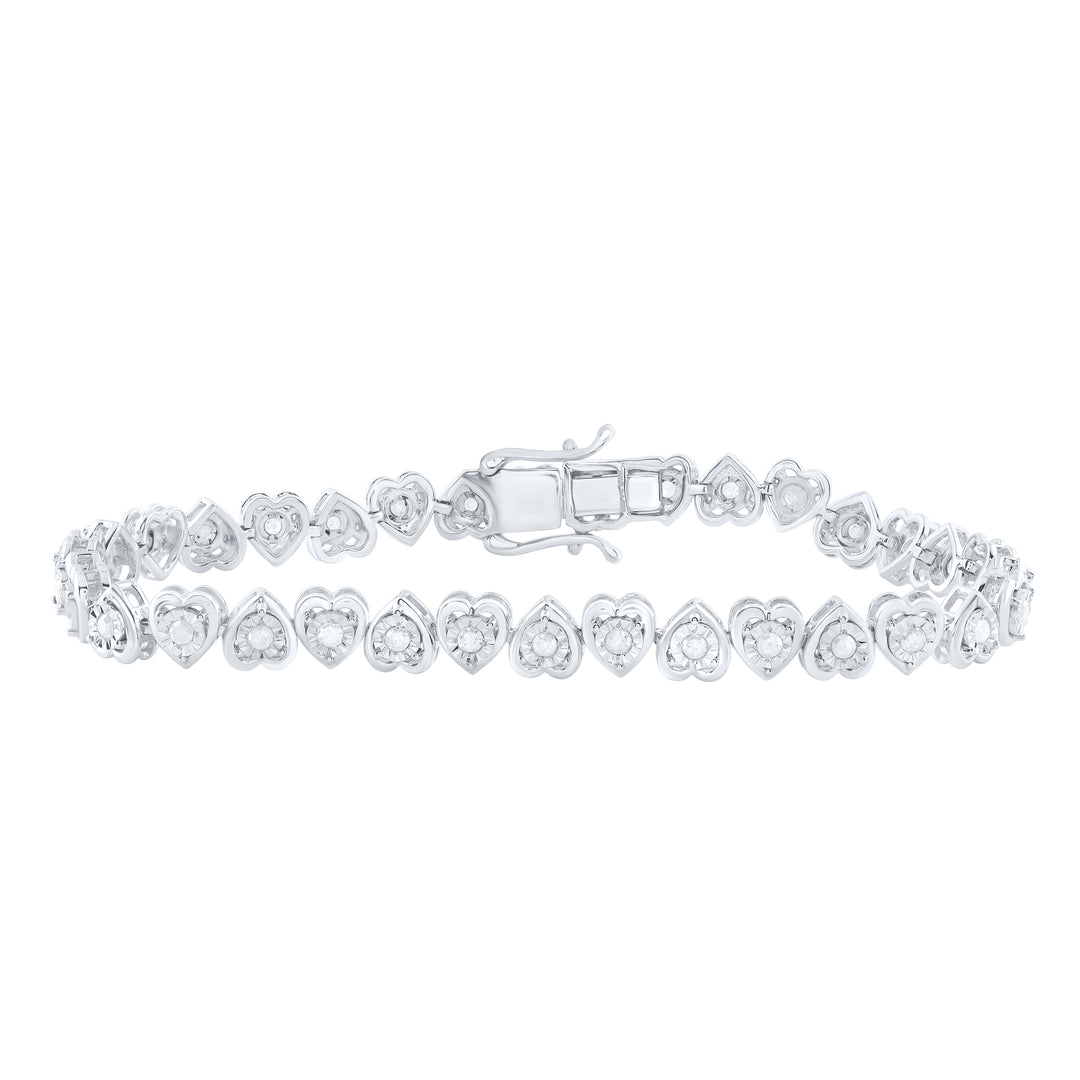 Sterling Silver Women's Diamond Heart Tennis Bracelet 1 ctw
