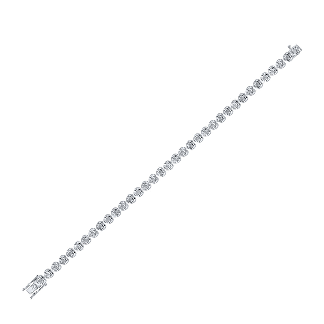 Sterling Silver Women's Diamond Heart Tennis Bracelet 1 ctw