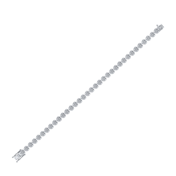 Sterling Silver Women's Diamond Heart Tennis Bracelet 1 ctw