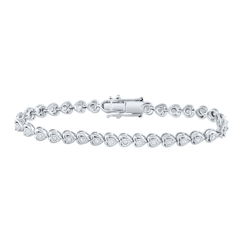 Sterling Silver Women's Diamond Heart Tennis Bracelet 1 ctw - view 2