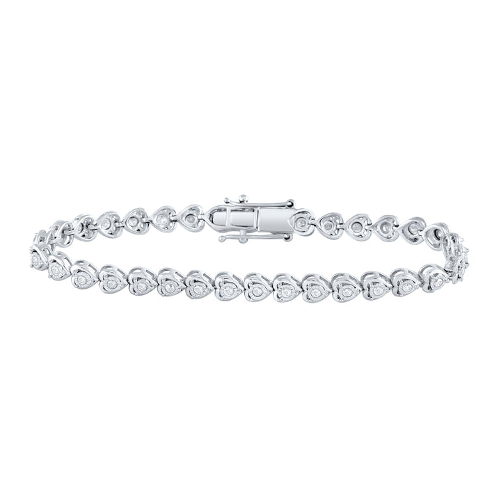 Sterling Silver Women's Diamond Heart Tennis Bracelet 1 ctw - view 2